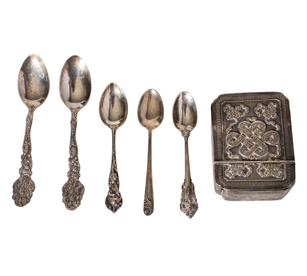 Assembled Sterling Silver Spoons and Hinged Lid Box