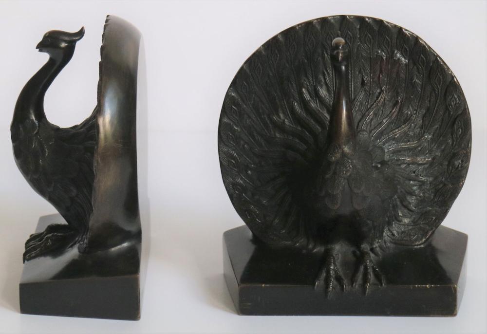 Bronze bookends peacocks