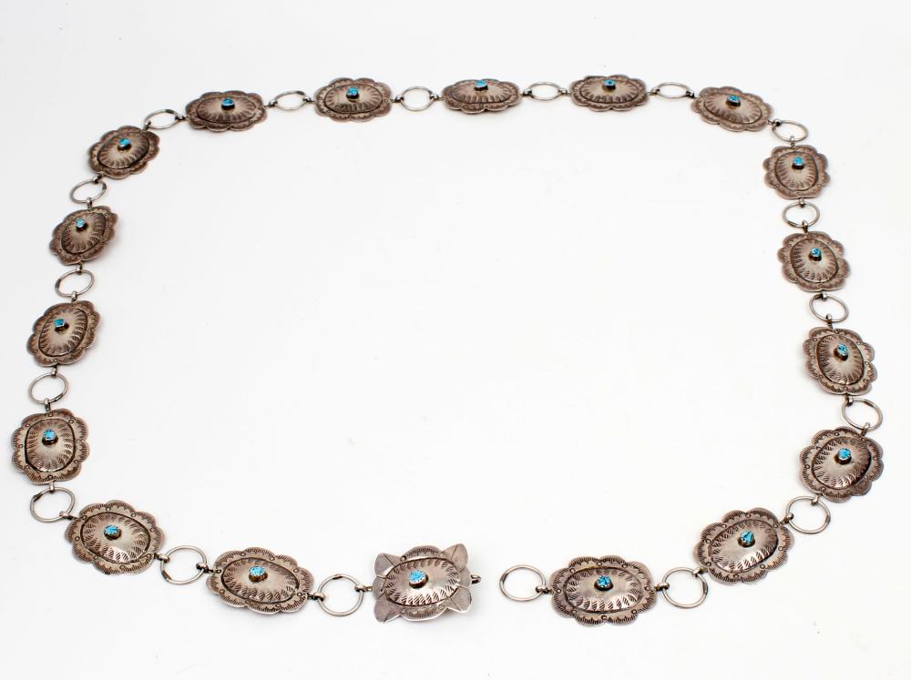 NAVAJO LADIES SILVER CONCHO BELT WITH TURQUOISE