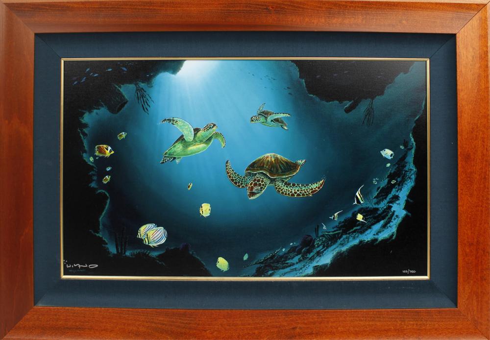 ROBERT WYLAND SIGNED "SEA TURTLE REALM" ON CANVAS