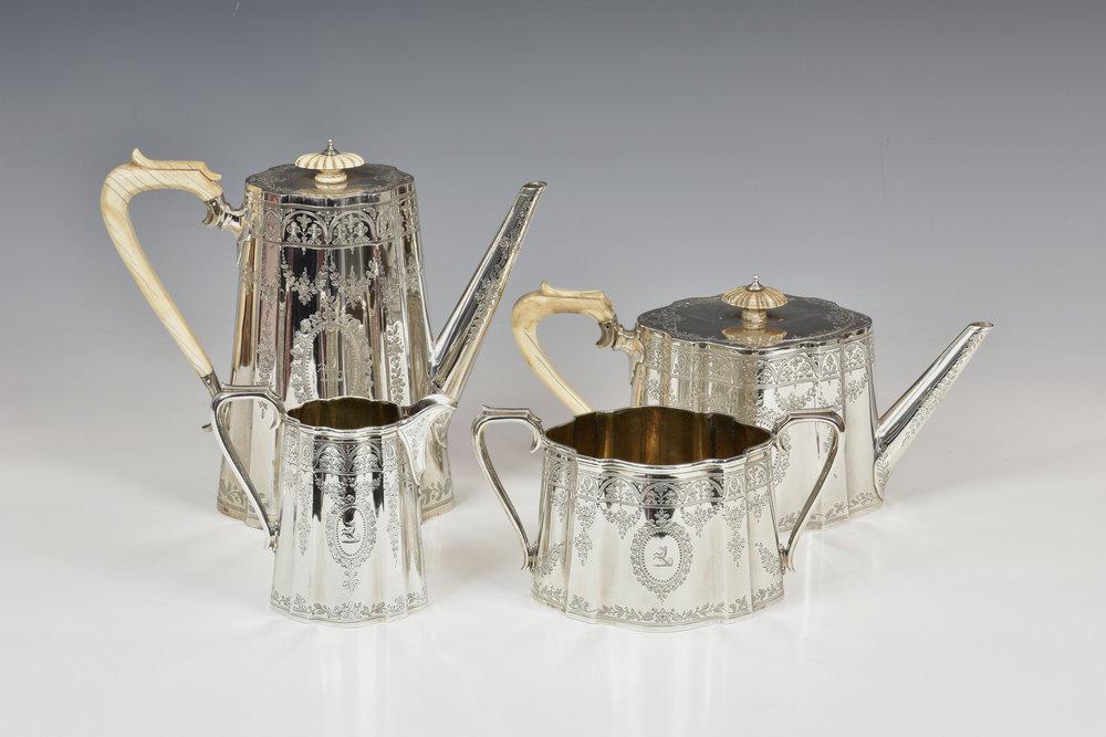 A Victorian silver four piece tea & coffee service Barnard & Sons Ltd., London 1874, comprising a teapot, coffee pot,