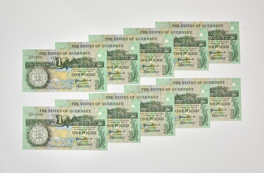 BRITISH BANKNOTES - The States of Guernsey - One Pound - consecutive run of ten c. 2013, Signatory Bethan Haines,