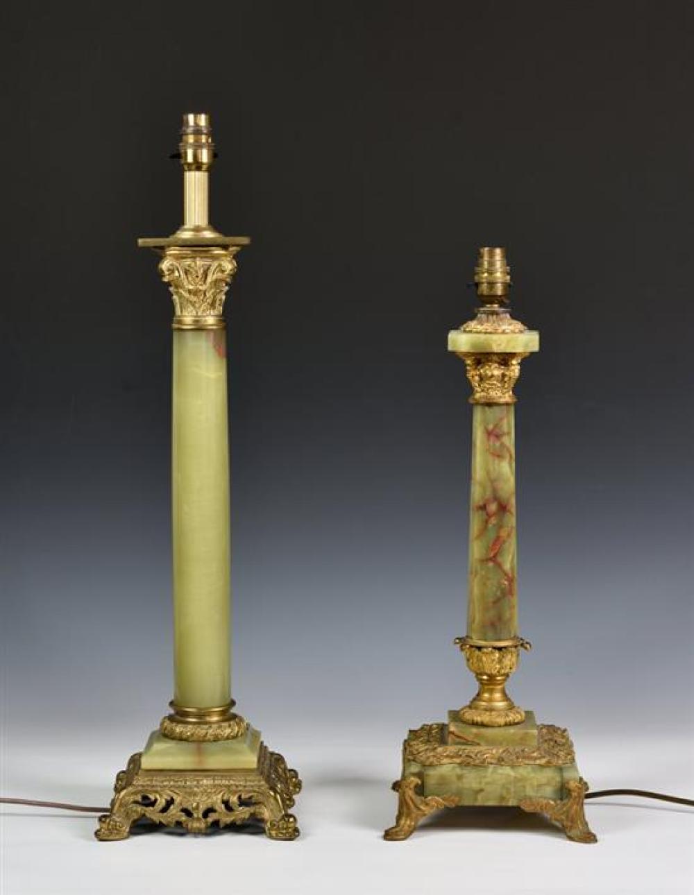 A French onyx and ormolu Corinthian column table lamp second quarter 20th century,