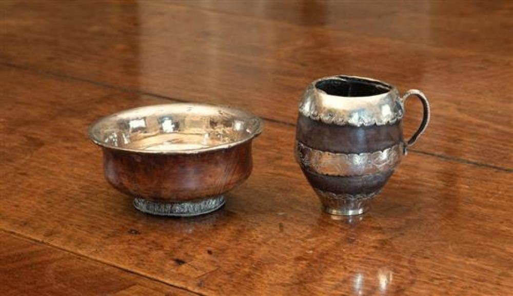 An antique Middle Eastern silver mounted nut tankard probably early to mid 19th century,