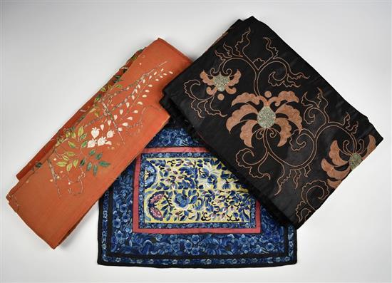 A Chinese embroidered padded silk panel early 20th century,