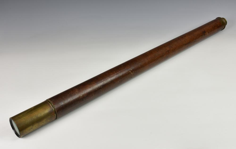 Historical Royal Navy interest - 19th century leather clad single-draw marine telescope by Dollond London the brass draw engraved wi...
