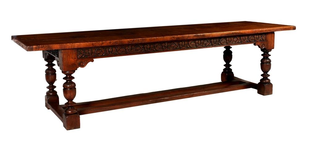 A good Elizabethan style oak refectory table, possibly Scottish second half 20th century,