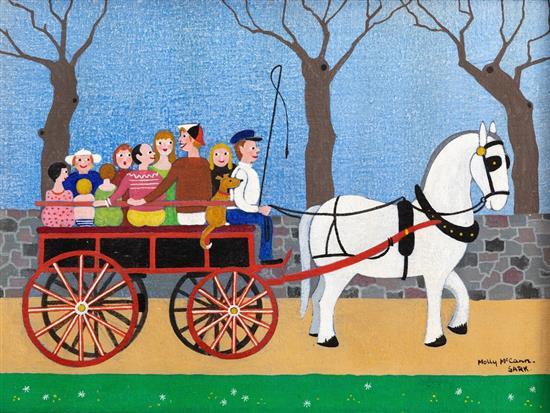 Molly McCann (British, 1913-2005) Sark carriage rideoil on artist's board, signed 'Molly McCann, Sark' lower right,