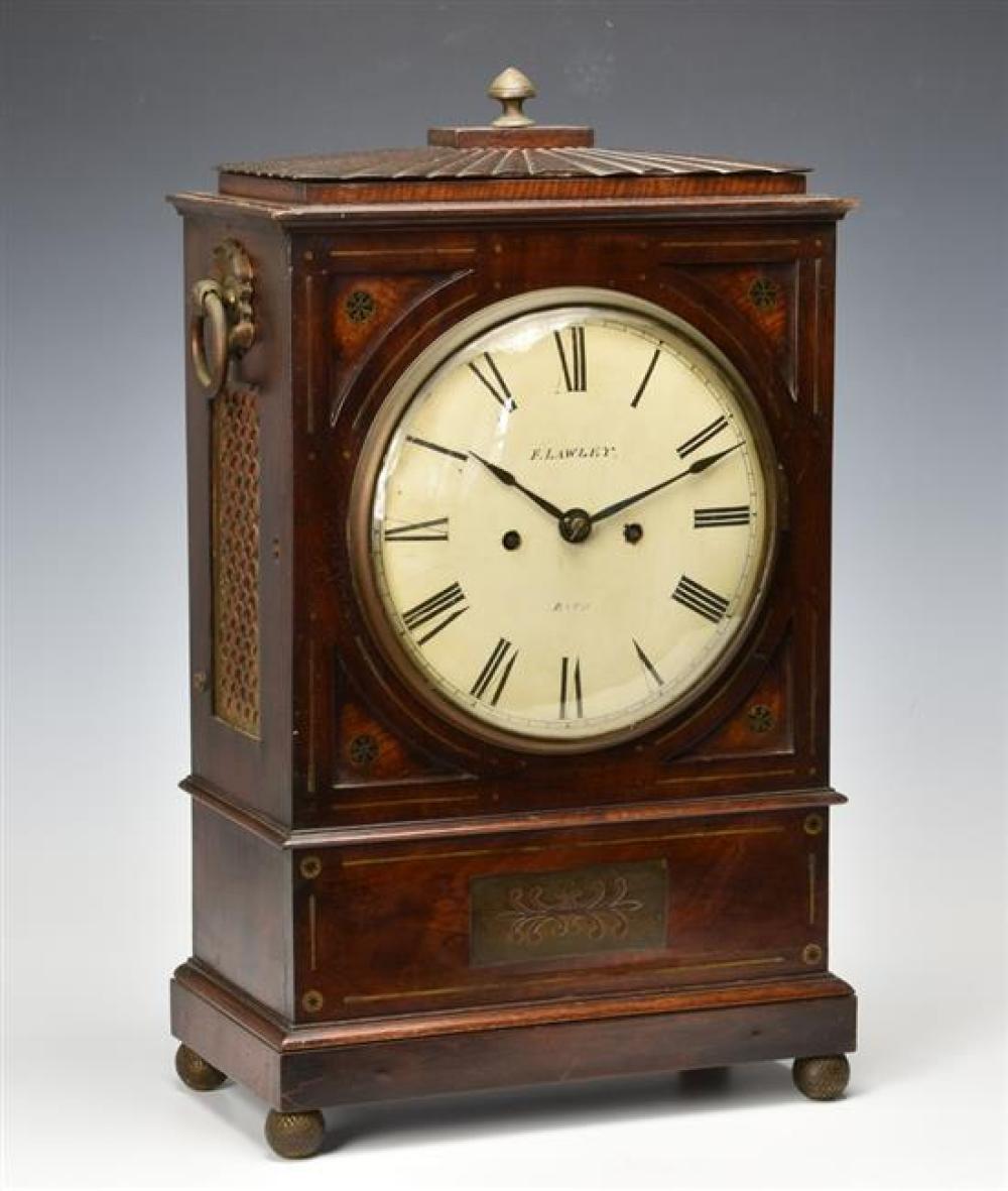 A Regency brass and mahogany double fusee bracket clock by F. Lawley of Bath the eight day double fusee movement striking the hour o...