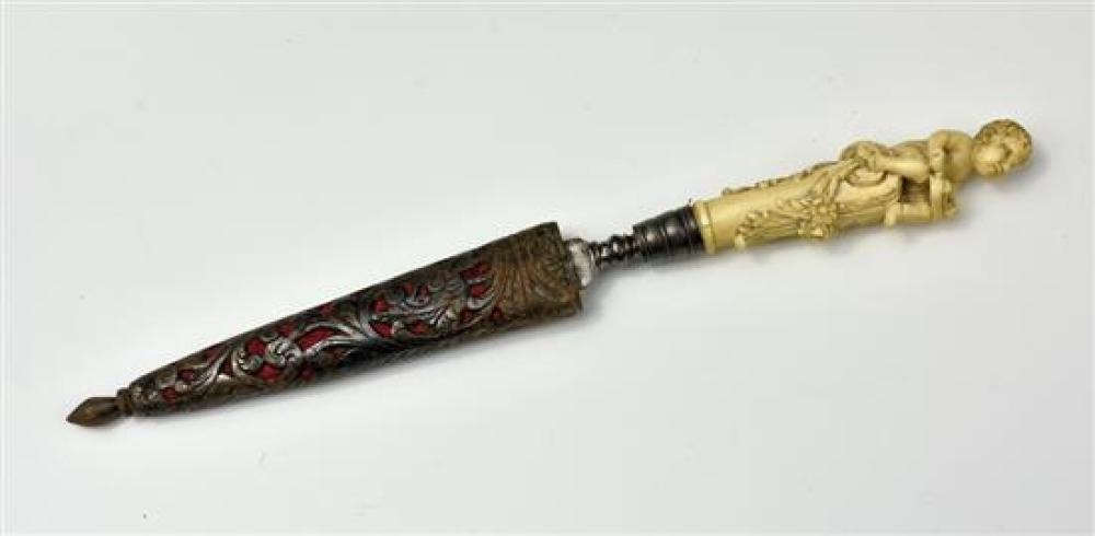 An 17th / 18th century carved ivory miniature dagger or knife French,