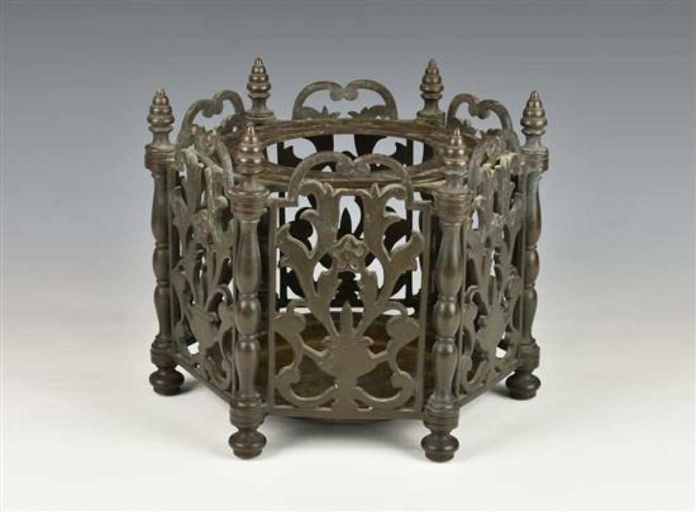 A French bronze openwork jardinière stand 19th century, mid-brown patination,