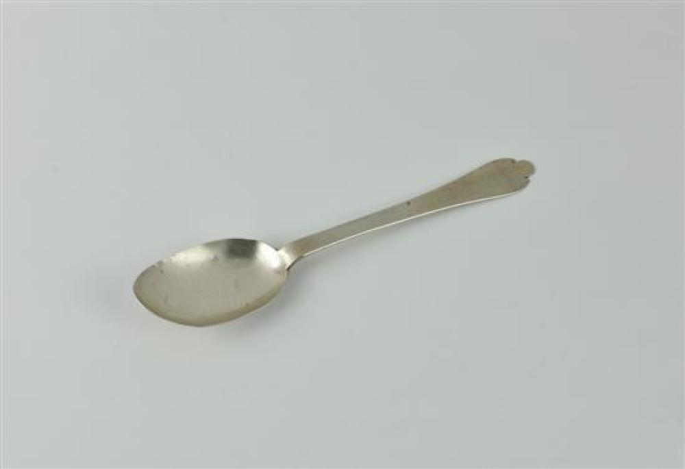 A George I Channel Islands silver trefid spoon c. 1730, maker's mark TM struck once to lower stem (Thomas David Mauger,