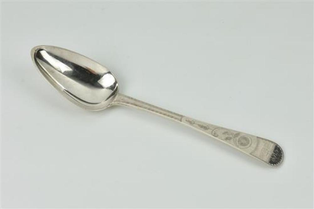 A Channel Islands silver Old English pattern bright cut table spoon maker's mark JLG, struck once,