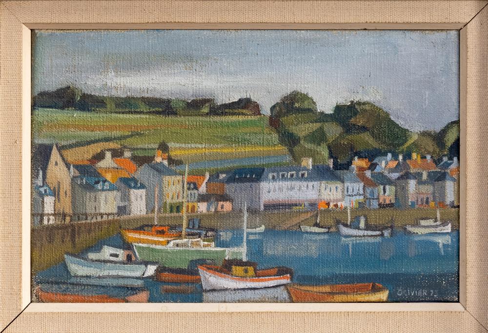 Olivier (late 20th century) "Port de St Aubin's, Jersey" Oil on canvas,