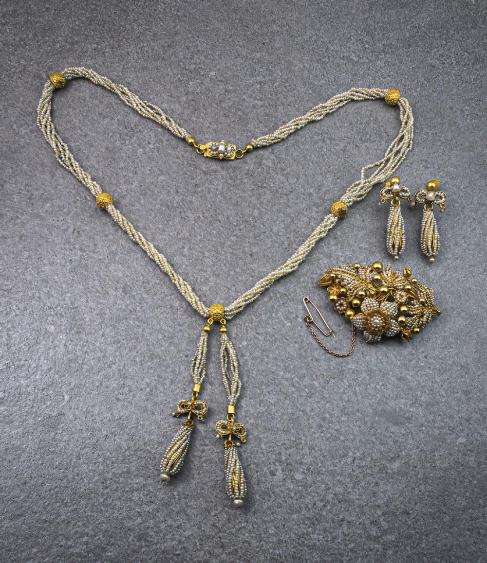 A Victorian gold and seed pearl brooch,