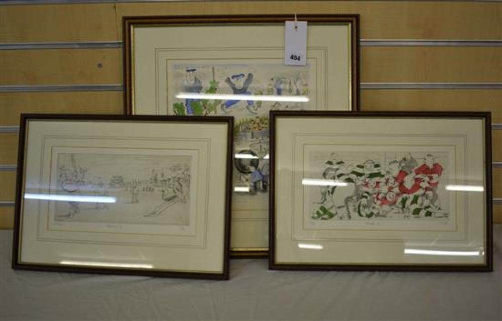 Three limited edition framed prints by Tim to include - Attriti x 13 (Cricket Match) ltd edition 23/150,