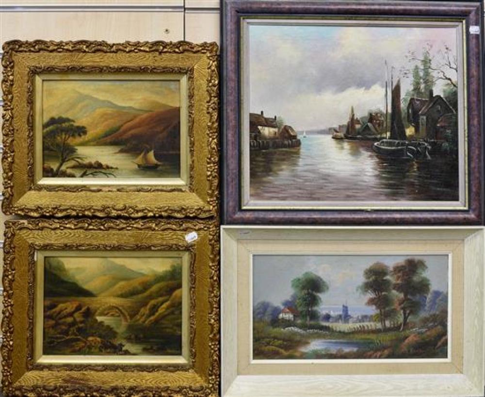 Four framed oil paintings of various landscapes (4)