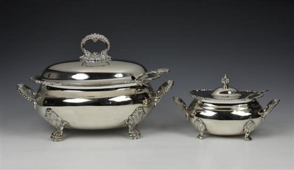 A good quality large Mappin and Webb plated tureen and cover with gadrooned and floral decorated rim and loop handle,