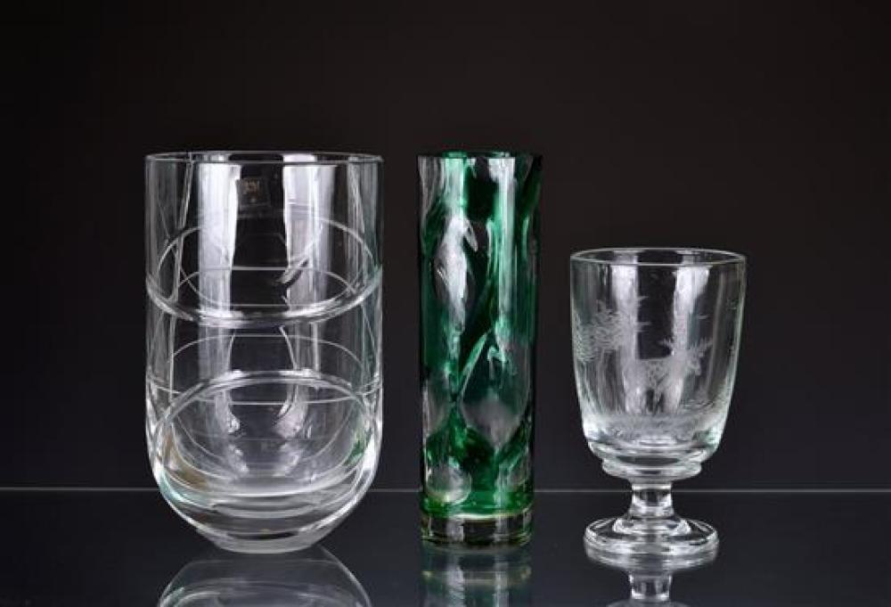 A small collection of glass vases comprising a cut crystal vase by Royal Doulton,
