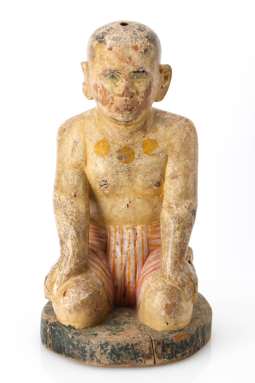 Burmese Carved and Polychromed Wood Statue
