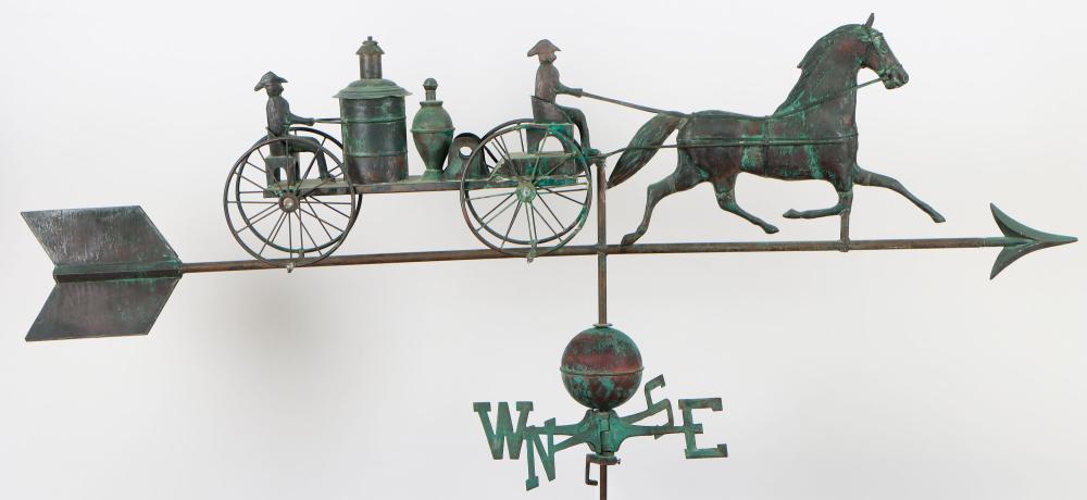 Impressive American Molded Copper "Horse-Drawn Steam Fire Engine" Weathervane, 20th C.
