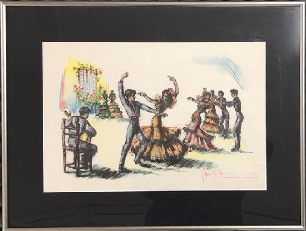 **Manuel Ramirez 20th century Dancers watercolor on paper