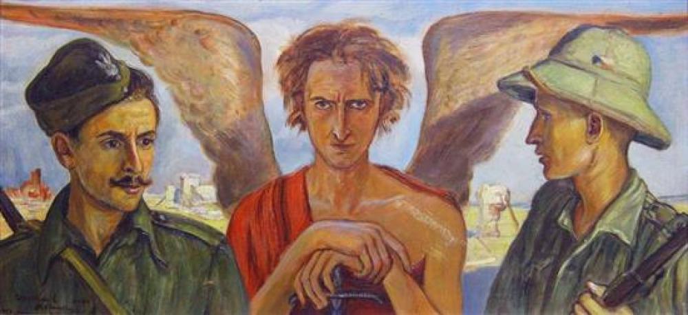Vlastimil Hofman 1881-1970 (Polish) Angel of Justice, 1941. Important painting painted in Tel-Aviv during the Second World War showi...