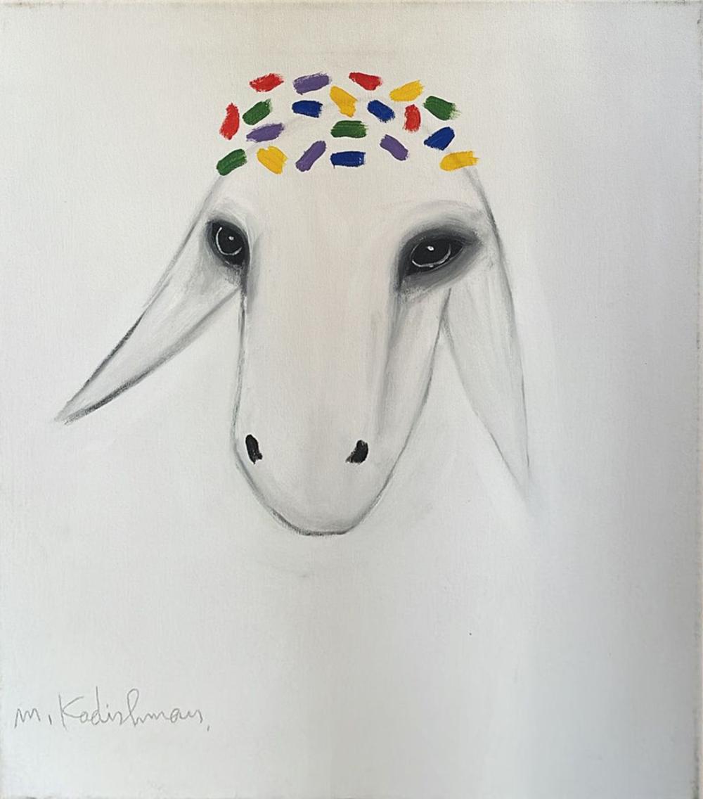 Menashe Kadishman 1932-2015 (Israeli) Sheep head in white background acrylic on canvas