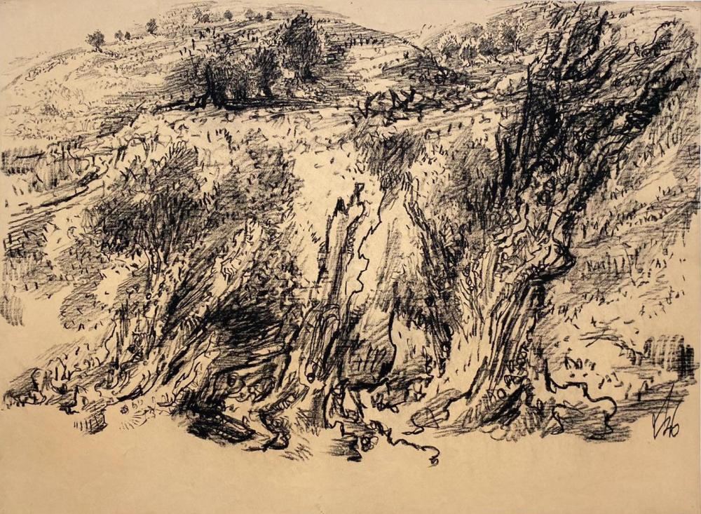 Leopold Krakauer 1890-1954 (Austrian, Israeli) Landscape charcoal on paper