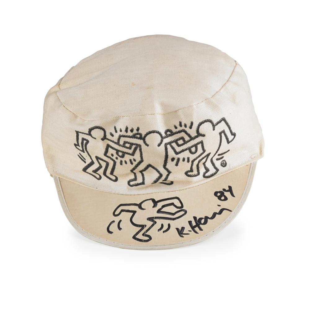 **Keith Haring 1958-1990 (American) Untitled (Keith Haring World Tour 1984), 1984 marker on hat