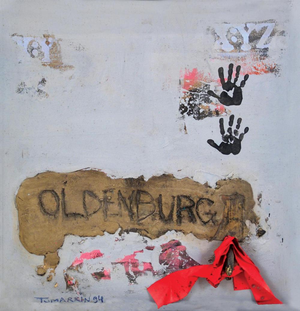 **Igael Tumarkin 1933-2021 (Israeli) Homage a Oldenburg, 1994 oil, colage and mixed media on canvas