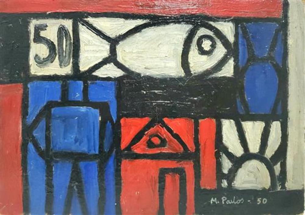 **Manuel Pailós 1918-2005 (Uruguayan) Abstract Composition, 1950 oil on board