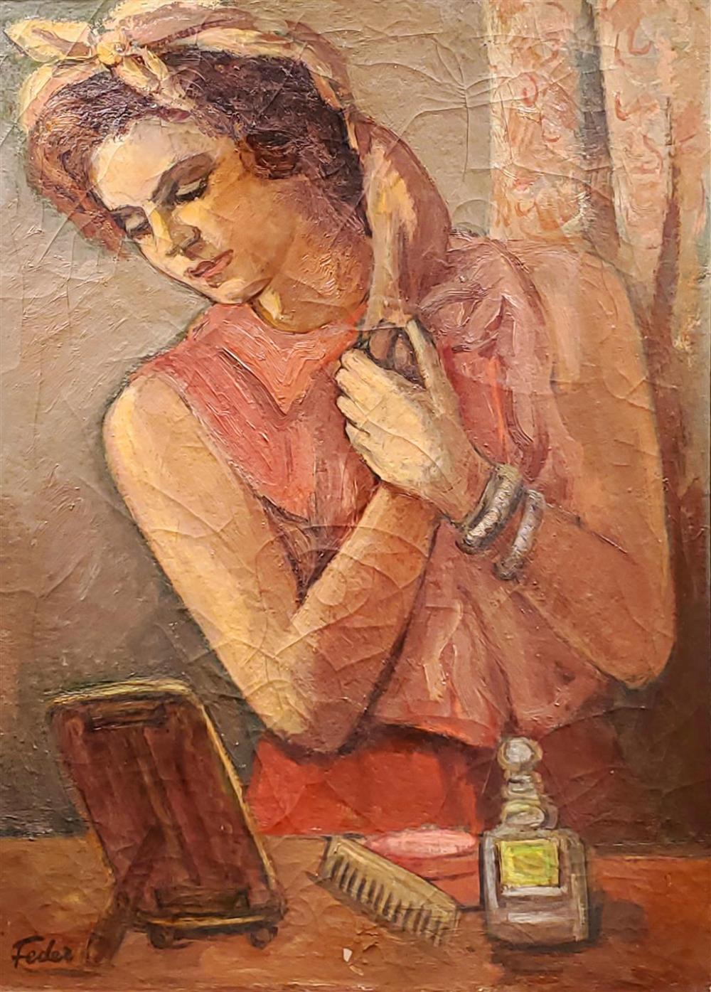 **Adolphe Feder 1886-1943 (French) Femme a la toilette oil on canvas