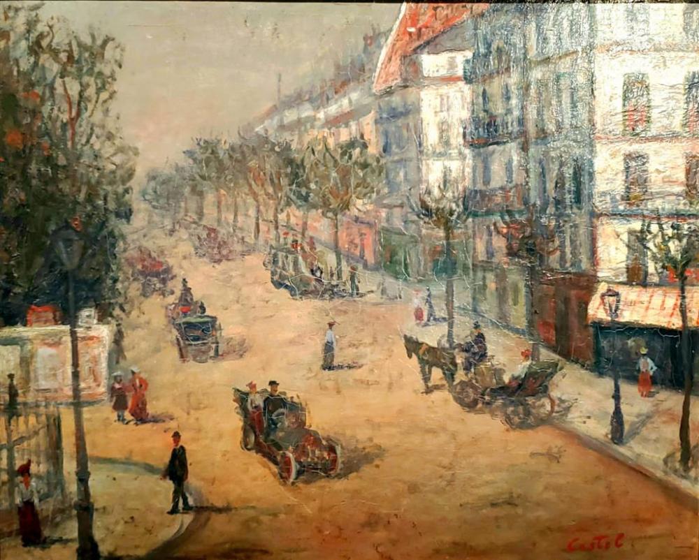 **Moshe Castel 1909-1991 (Israeli) Parisian Boulevard, 1930's oil on board