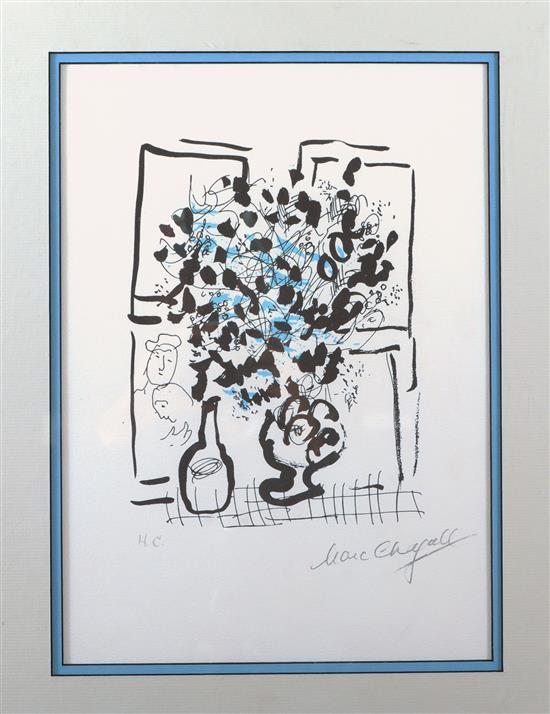 **Marc Chagall 1887-1985 (Russian, French) The black and blue bouquet, 1957 color lithograph / print