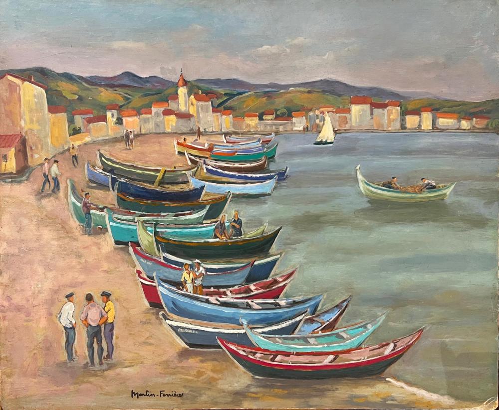 **Jacques Martin-Ferrieres 1893-1972 (French) Port in the South of France oil on board