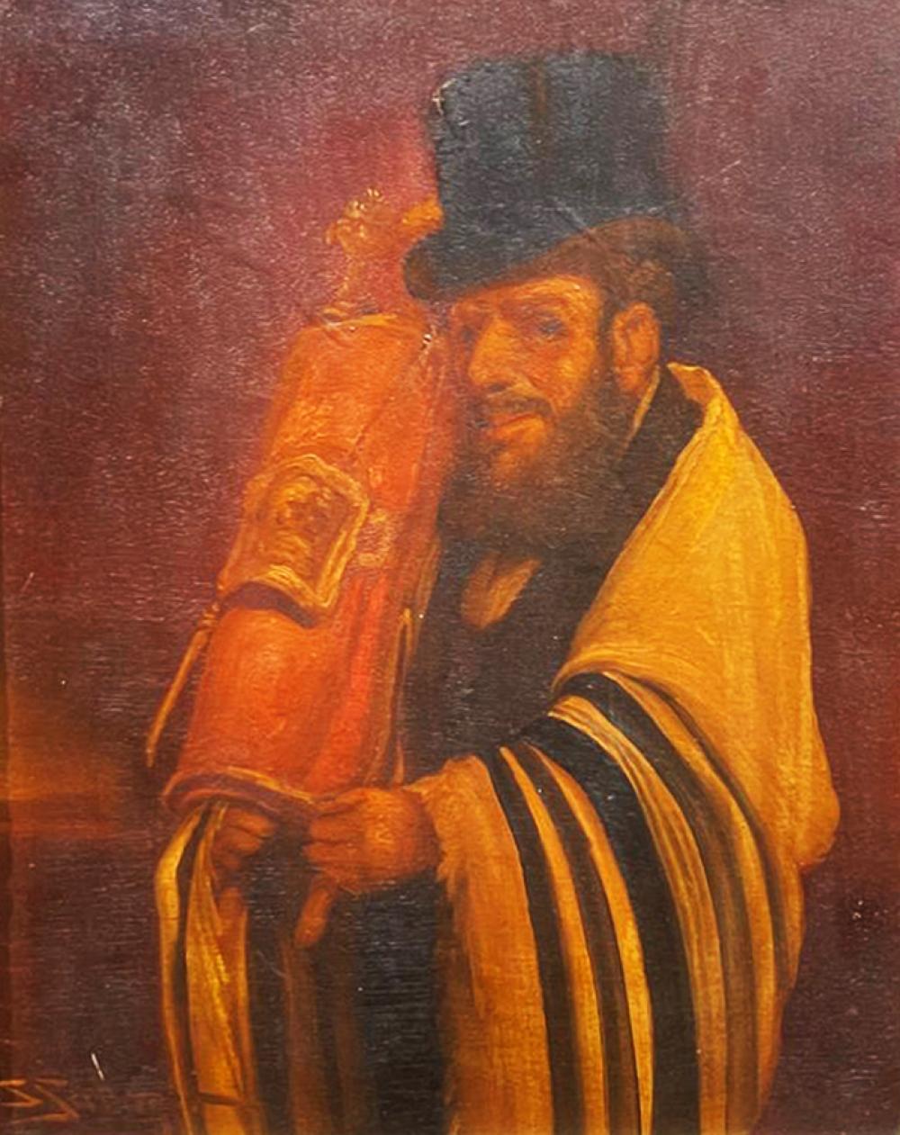 **Samuel Seeberger (act. 1875-1897) Rabbi with Sefer Torah oil on panel