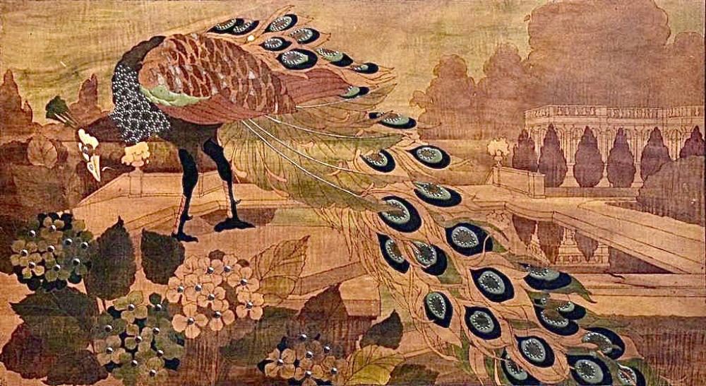 **School XX century The peacock wood carved nailed panel / design
