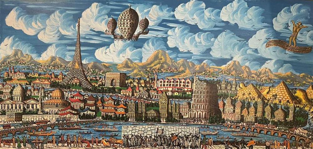 Gabriel Cohen 1933-2017 (French, Israeli) Worldwide landscape, 1984 oil on board