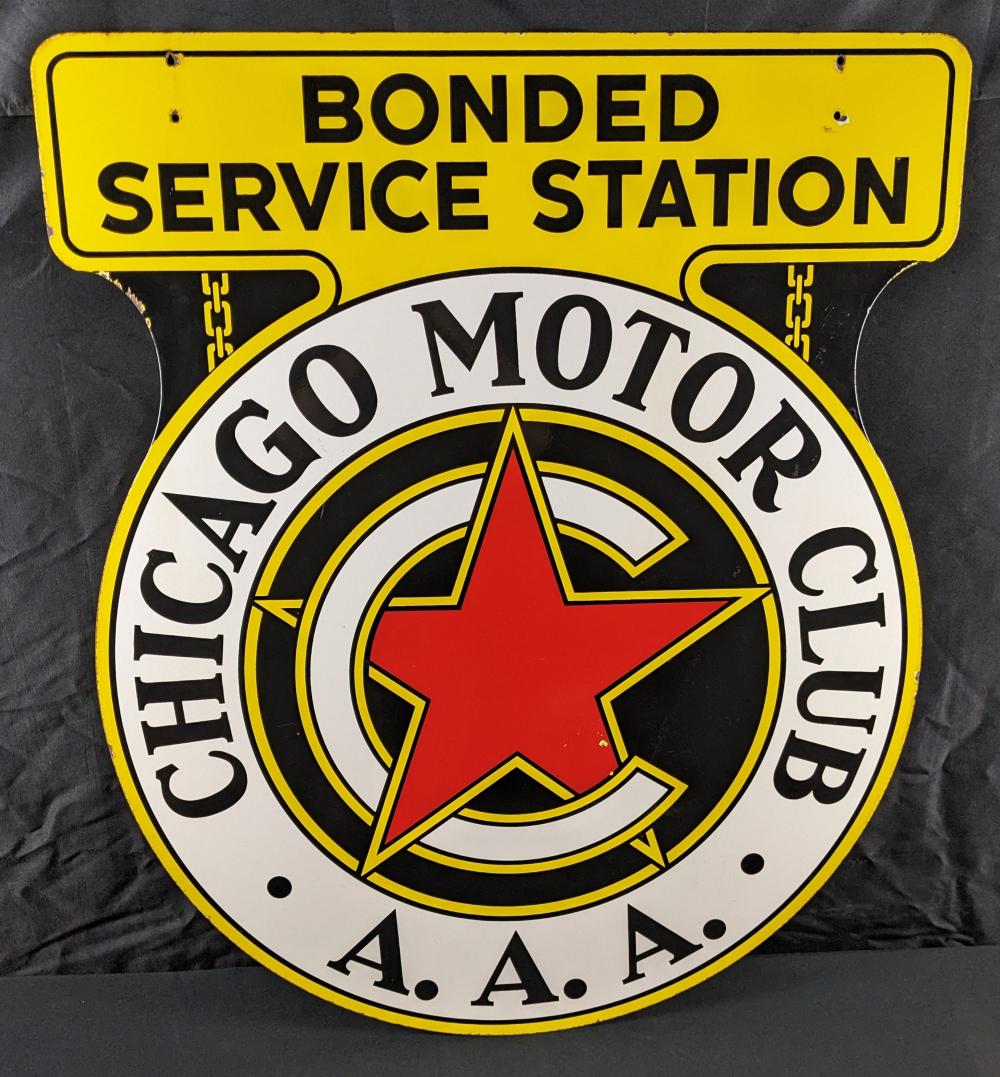 PORCELAIN SIGN CHICAGO MOTOR CLUB BONDED SERVICE STATION