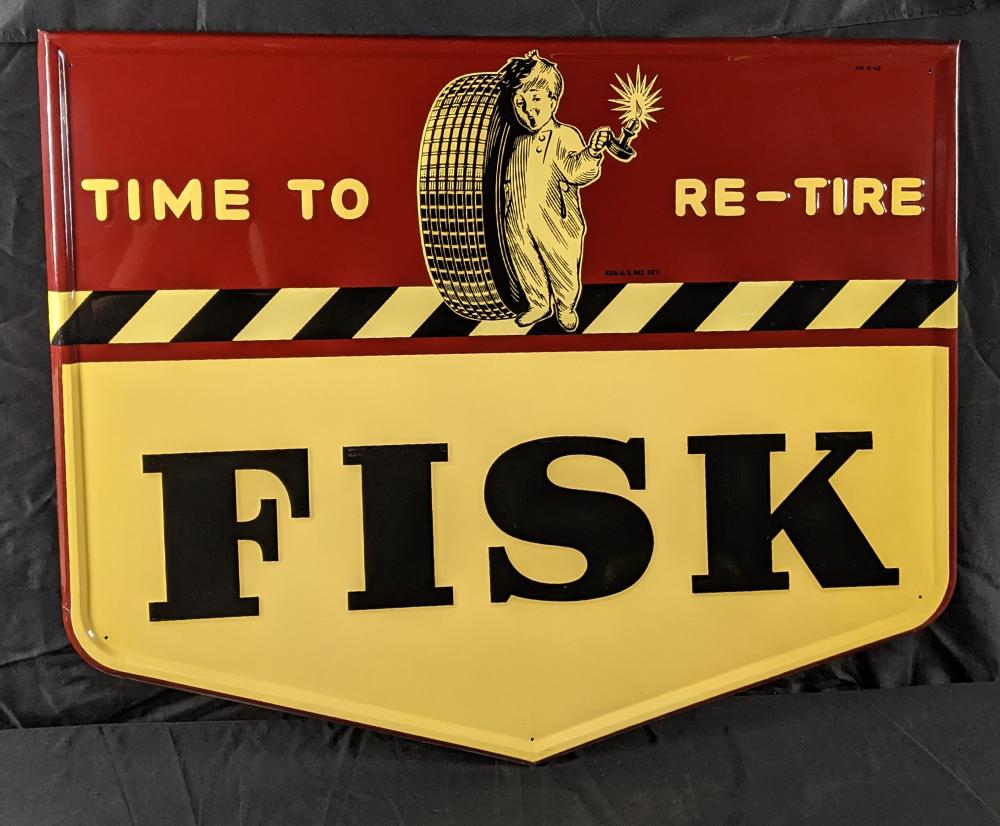 NOS EMBOSSED TIN SIGN FISK ... image