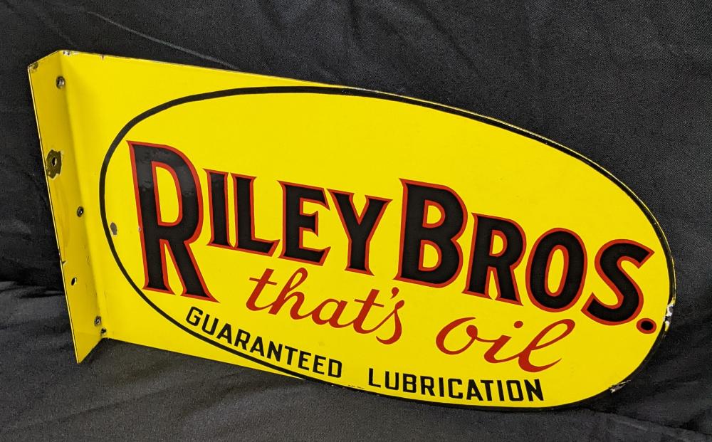 PORCELAIN FLANGE SIGN RILEY BROS MOTOR OIL