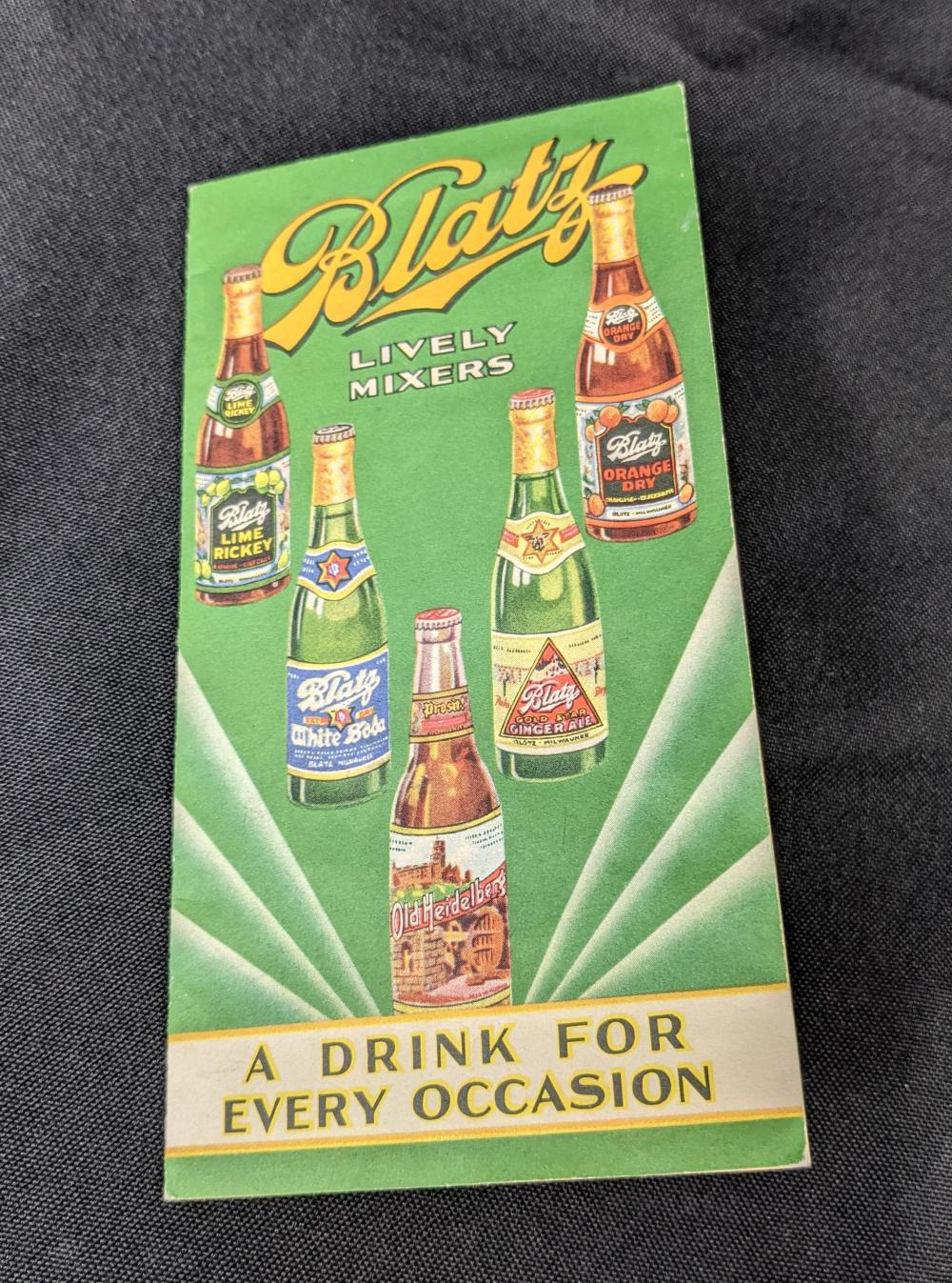 PROHIBITION BLATZ BREWING SODA WATER BOOKLET