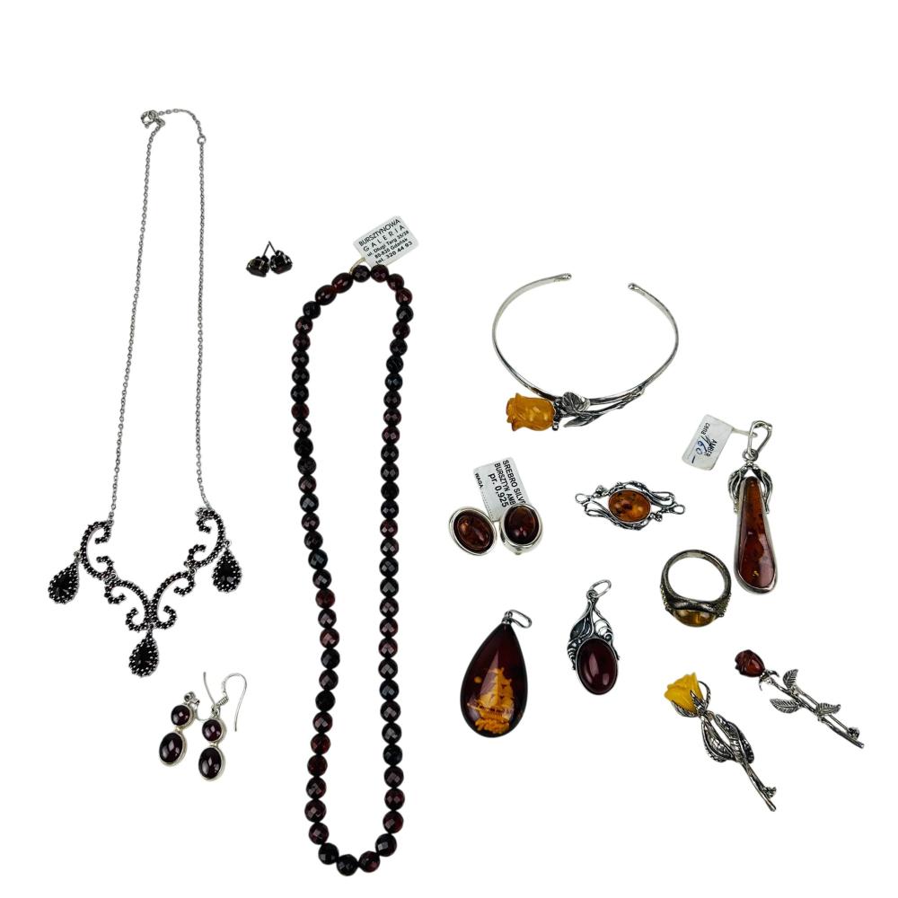 Sterling Amber & Garnet Pin... image