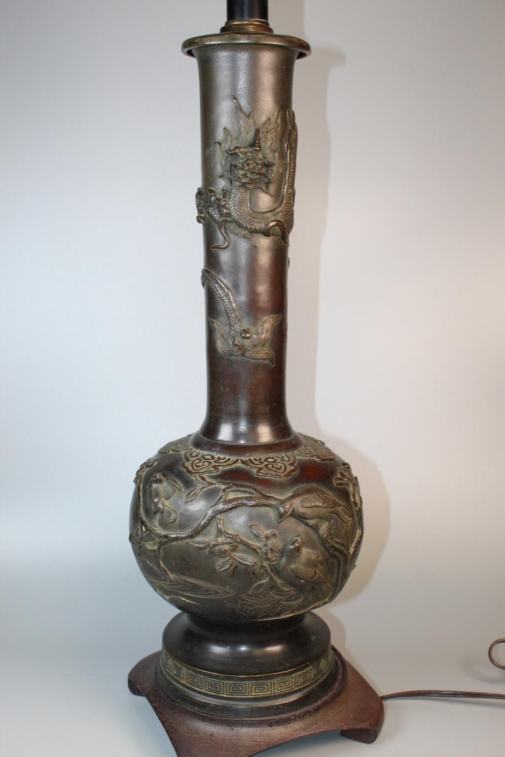 Tall Japanese Antique Bronze Vase Lamp