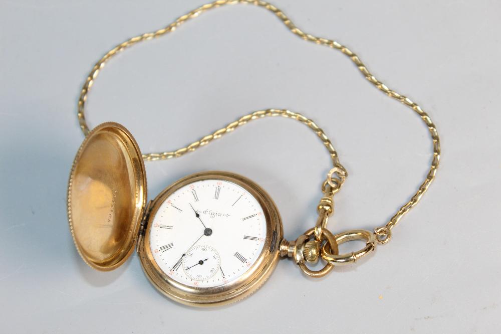 Elgin 14K GF Pocket Watch Keystone Case with Krementz Chain