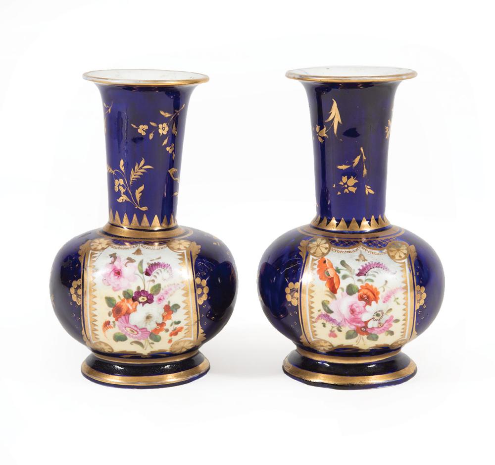 Polychrome, Gilt Porcelain Bottle Vases
