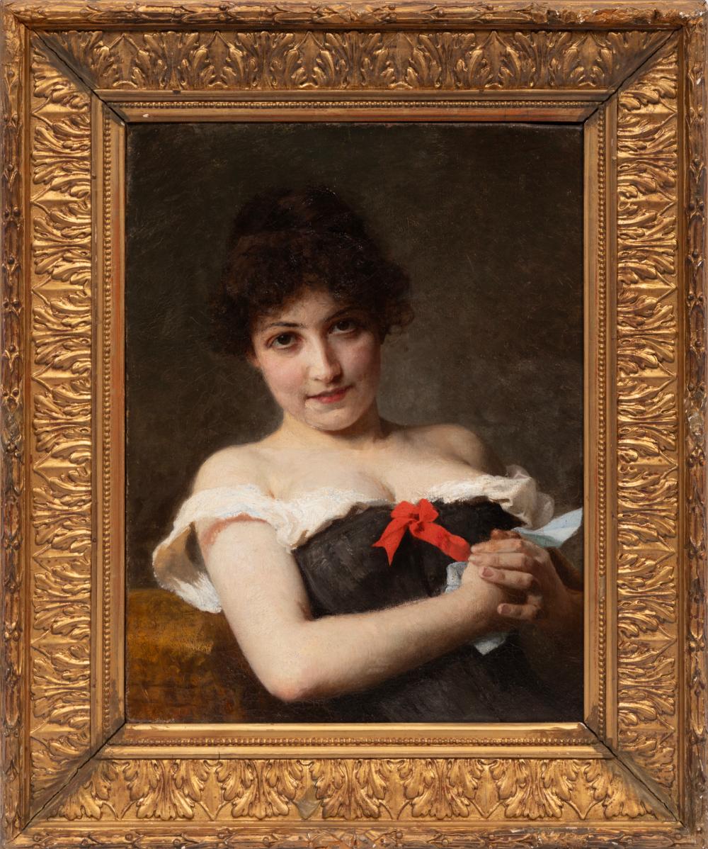 Ernesto Fontana, Italian 1837-1918, "Portrait of a Young Italian Girl", oil on linen