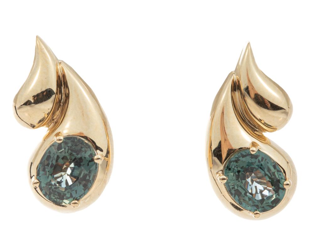 14 kt. Yellow Gold and Montana Sapphire Earrings