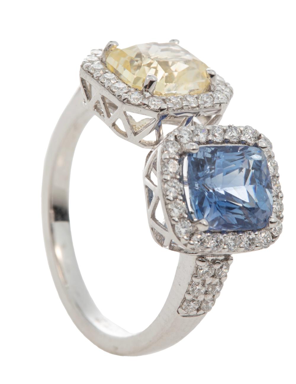 Platinum, Multicolored Sapphire and Diamond "Toi et Moi" Ring
